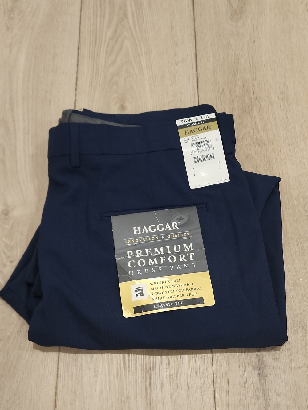 Haggar Mens Premium Comfort Classic Fit Flat Front Dress Pants Navy Blue 36x30